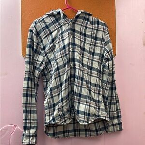 American Eagle hooded flannel button down shirt